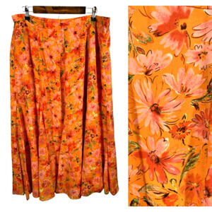 Coldwater Creek Maxi Skirt Size XL Orange Floral Flowy Fairy Boho Romantic